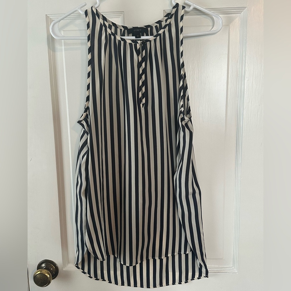 J. Crew 100% Silk Black and White Striped Sleeveless Top